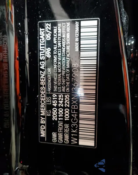 2022 Mercedes-Benz A 220 4Matic из США, поврежденный, VIN W1K3G4FBXNJ367908